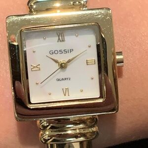 Women’s Watch Gossip Bangle Watch Pearl-white Face, Gold-tone Band, Works Well